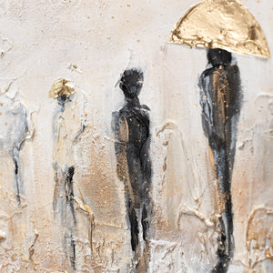 Figuren mit Schirmen auf heller Leinwandkunst mit Struktur