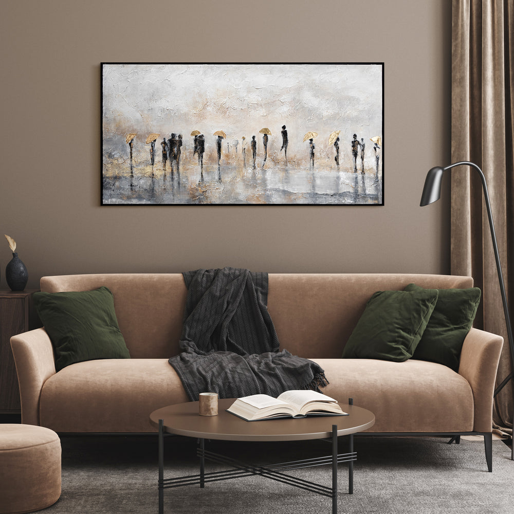 Abstraktes Gemälde mit Textur als Wandbild im Wohnzimmer