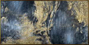 Abstrakte Moderne Malerei mit Gold Akzenten - Bilder auf Leinwand mit Rahmen Spiegelungen II