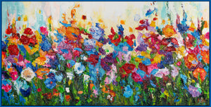 Moderne Gemälde "Blumige Farben" mit Rahmen Bilder Wohnzimmer