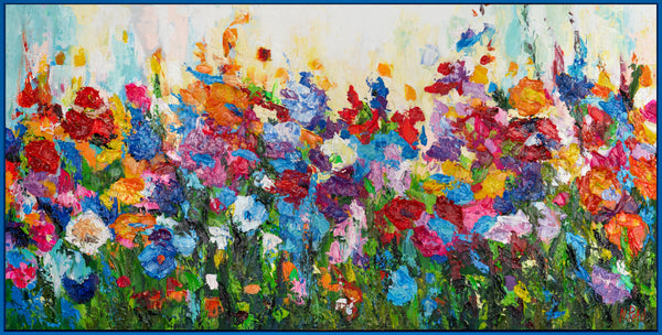 Moderne Gemälde "Blumige Farben" mit Rahmen Bilder Wohnzimmer