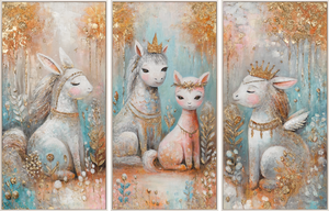 Hand-Painted Canvas Wall Art – Woodland Animals Painting for Kids Room 120x80 cm