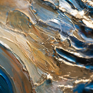 Bewegte Acrylstruktur – abstrakte Details in Gold und Blau