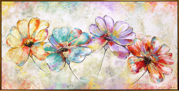 Acrylic paintings flowers – colorful modern flower paintings on canvas with gold accents