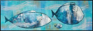 Abstract painting on canvas with frame "Sea family" 60x20 inch