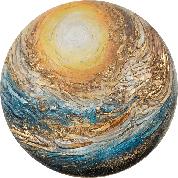 Leuchtendes Acryl Gemälde in Planetform "Goldsphere" Abstrakte Kunst