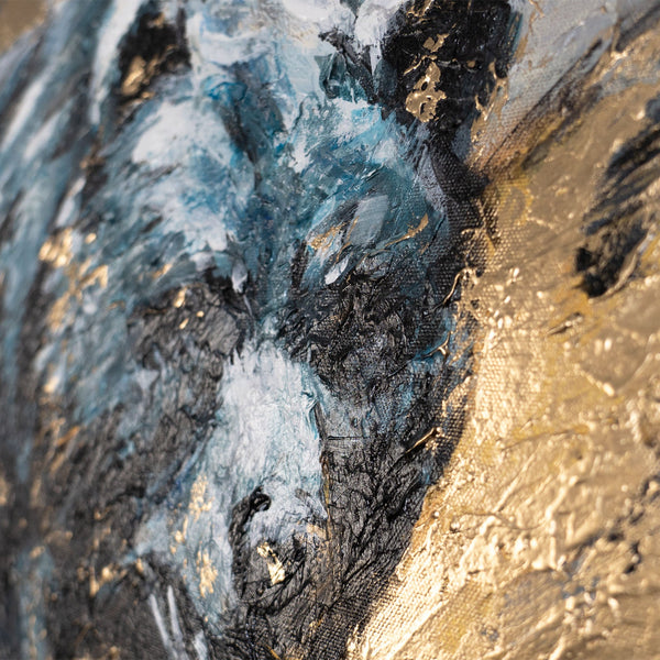 Nahaufnahme der Acrylstruktur mit Tiermotiv auf Leinwand