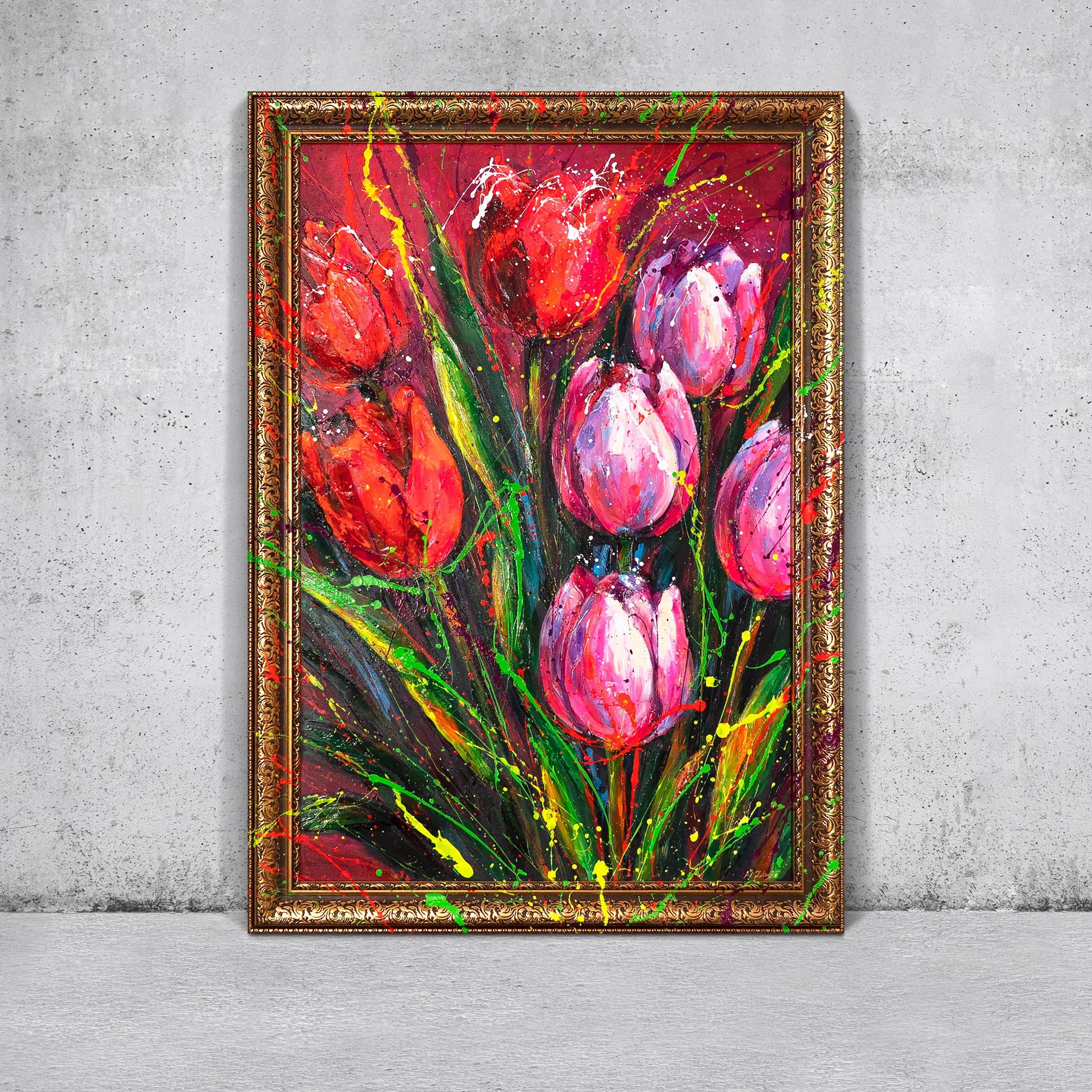 Blumen Gemälde mit Rahmen auf Leinwand