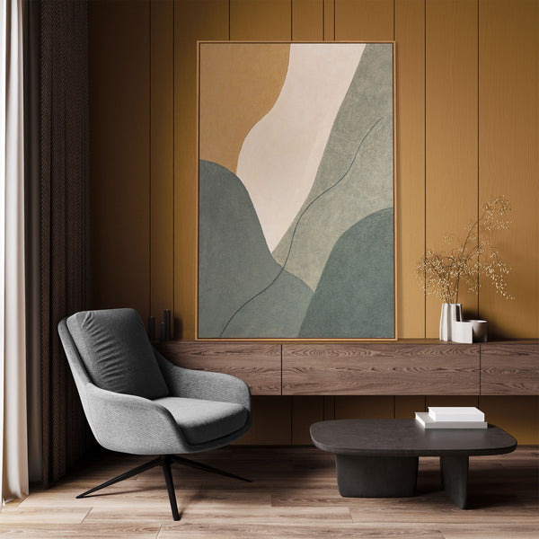 Abstrakte Wandkunst grün beige handgemalt