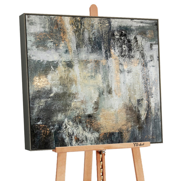 Strukturierte Acrylmalerei Grau Gold Relief Oberfläche