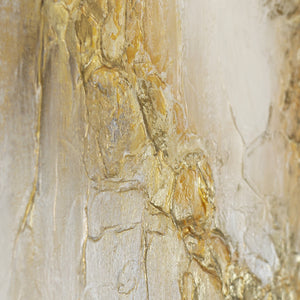 Handgemaltes Wandbild „Sanftes Leuchten" – abstrakte Landschaft in Gold, Beige und Grau, 50x70 cm