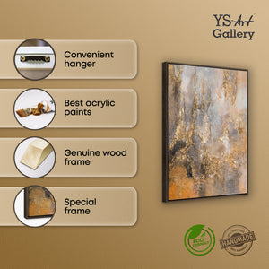 Infografik Gemälde „Goldener Regen" – Maße 50x70 cm, dunkler Rahmen, Acryl auf Leinwand