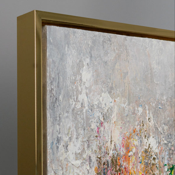 Panorama aus Farbe auf Grau – expressives Querformat Wandbild 50x70 cm mit goldenem Rahmen