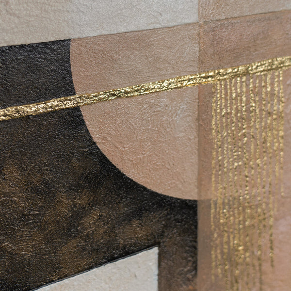 Handgefertigte Goldlinien auf Beige und Braun – geometrisches Unikat in Acryl auf Leinwand