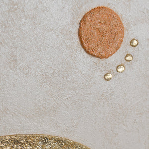 Goldener Glitterbogen zwischen Grün und Terrakotta – handgefertigte Geometrie auf Leinwand 