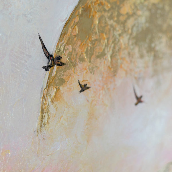 Goldene Reliefstruktur der Sonne über türkisem Meer – handgefertigte Acrylmalerei auf Leinwand