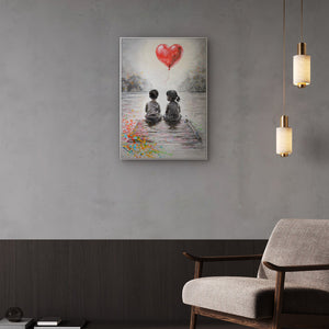 Street Art Leinwandbild im modernen Wohnzimmer – Original Urban Art Gemälde mit Herzballon kaufen