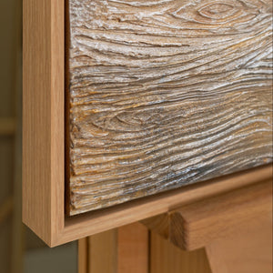 Handgemaltes abstraktes Gemälde „Goldene Welle" – Gold & Holzoptik in Beige & Bronze, 50x70 cm Hochformat mit Rahmen