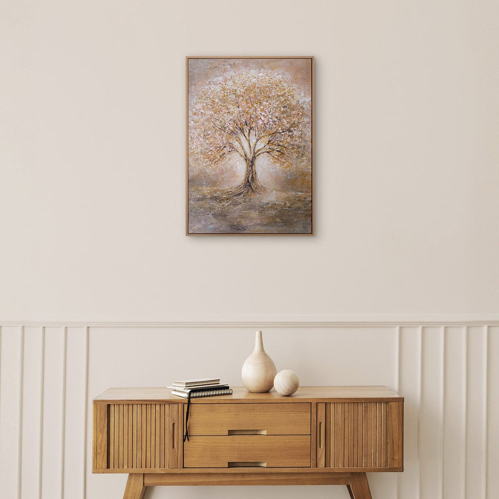 Goldenes Lebensbaum Gemälde im modernen Wohnzimmer – Original Baumgemälde kaufen bei YS-Art