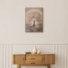 Goldenes Lebensbaum Gemälde im modernen Wohnzimmer – Original Baumgemälde kaufen bei YS-Art
