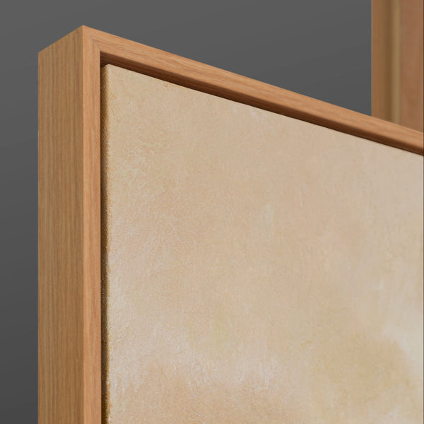 Handgemaltes goldenes Landschaftsgemälde „Warmer Horizont" – Seenlandschaft in Beige & Gold, 50x70 cm mit Rahmen