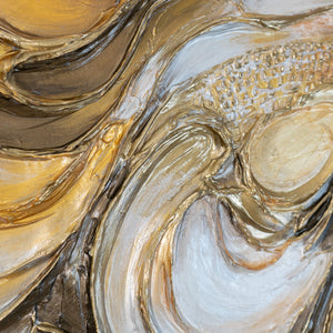 Goldene Wirbelstruktur mit Wabenmuster – handgemaltes Strukturbild in Gold und Creme 