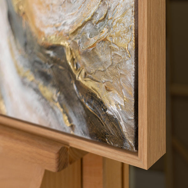 Handgemaltes abstraktes Goldgemälde „Goldene Wellen" – Gold & Weiß, 50x70 cm mit Holzrahmen