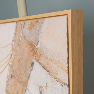 Handgemaltes geometrisches Gemälde „Abstrakte Formen" – Gold, Grau & Beige, 50x70 cm mit Holzrahmen