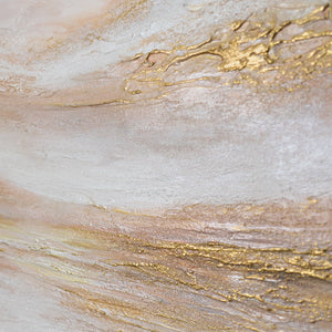 Handgemaltes Küstenpanorama in Rosa und Gold – meditative Weite als Wandbild im Wohnzimmer
