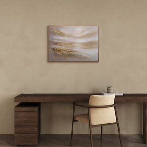 „Stiller Horizont" im modernen Schlafzimmer – abstraktes Rosa-Gold Panoramabild als Wanddeko