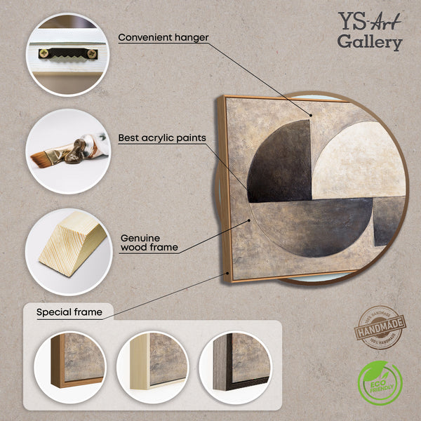 Abstraktes Leinwandbild mit harmonischer Halbkreis-Komposition in Beige