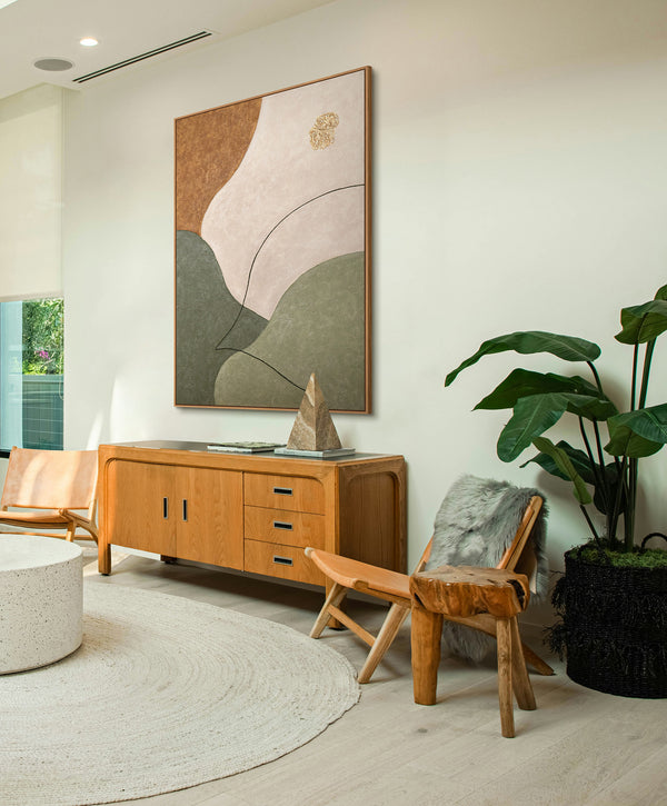 Abstract Wall Art with Texture in Beige, Green & Gold – Modern Acrylic Painting on Canvas