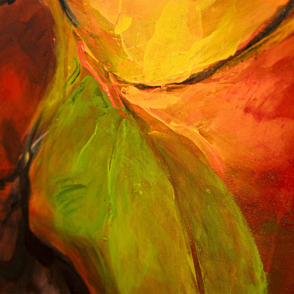 Handgemaltes Acrylbild mit Rahmen „Herbsttanz“ – Abstrakte Kunst in warmen Farbtönen