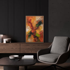 Abstraktes Herbstbild „Herbsttanz" im modernen Wohnzimmer – warme Wanddeko in Orange und Rot 