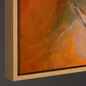 Handgemaltes abstraktes Herbstbild „Herbsttanz" – organische Formen in Orange & Rot, 60x40 cm mit Naturrahmen