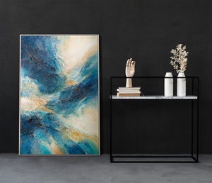 Abstrakte Kunst auf Leinwand – Maritimes Acrylbild „Glanz der Wellen“