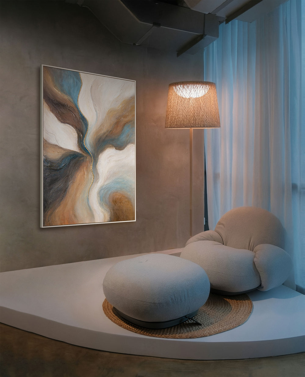 Moderne Gemälde in Braun & Blau – Handgemalte Wanddeko „Vergehen der Zeit“