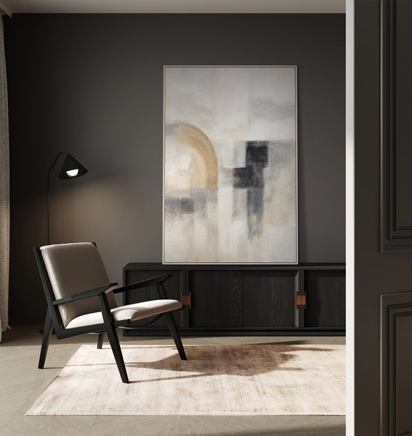 Handgemalte Wandkunst „Geisterhaftes Licht“ – Strukturierte Malerei modern mit Rahmen