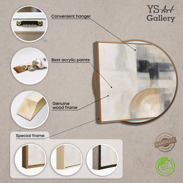 Abstraktes Gemälde Beige Grau mit Rahmen – Moderne Wandkunst „Geisterhaftes Licht“