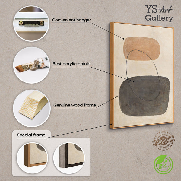 Modern painting in beige and grey with frame – Abstract art “Balance of contrasts”