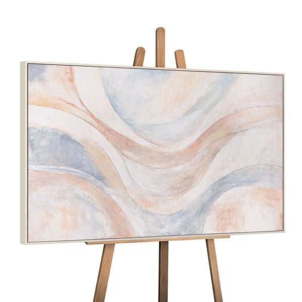 Abstraktes Acrylbild „Windlinien“ – Moderne Wandkunst in Beige, Blau & Rosa