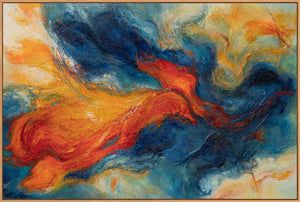 Abstraktes Leinwandbild mit energiegeladener Komposition in Blau