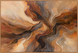 Modernes abstraktes Acrylbild in Braun Gold – Struktur Wandkunst mit Rahmen „Blitz der Ewigkeit“