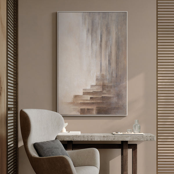 Abstraktes Leinwandbild mit architektonischem Motiv in Beige