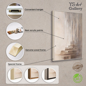 Abstraktes Leinwandbild mit stilisierter Architektur in sanften Beige