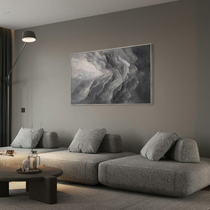 Modernes abstraktes Acrylbild in Grau – Struktur Wandkunst mit Rahmen „Erinnerung der Felsen“