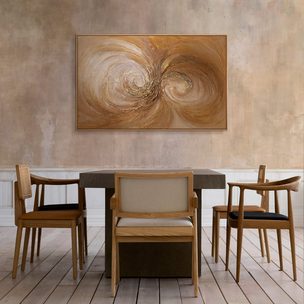 Abstraktes Leinwandbild in warmen Gold- und Beigetönen