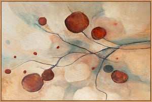 Abstraktes Leinwandbild „Scharlachrote Sternbilder“ in warmen Naturtönen mit Rahmen