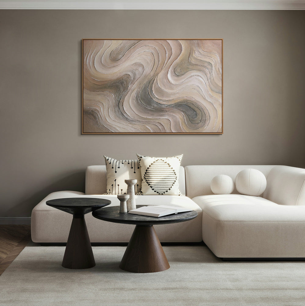 Abstraktes Leinwandbild „Sanfte Strömung“ mit Struktur und Naturfarben - Original Acrylbild mit Rahmen