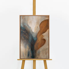 Handgemaltes Acrylbild „Wind und Gold" auf Staffelei – organische Formen in Bronze & Türkis, Rahmen
